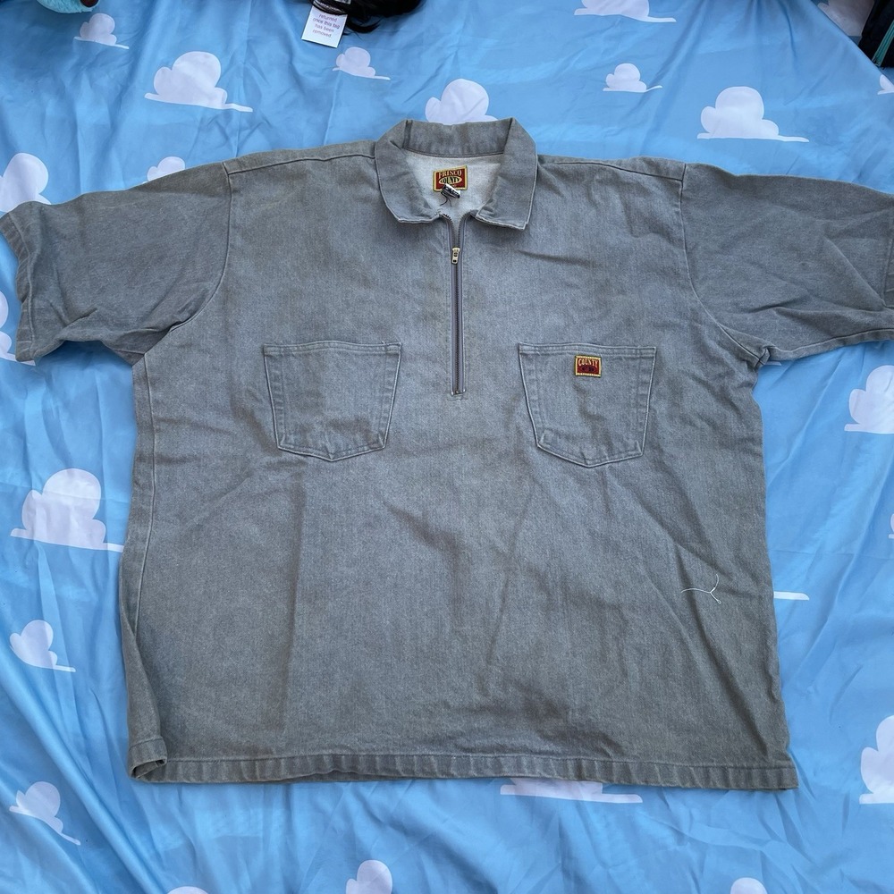 FB County Half Zip Shirt Men 2XL Grey Vintage Work Short Sleeve Shirt Pull Over